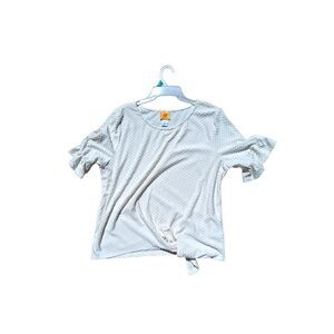 Ruby Rd Off-White Swiss Dot Ruffle Sleeve Front Tie Hem Top Size XL